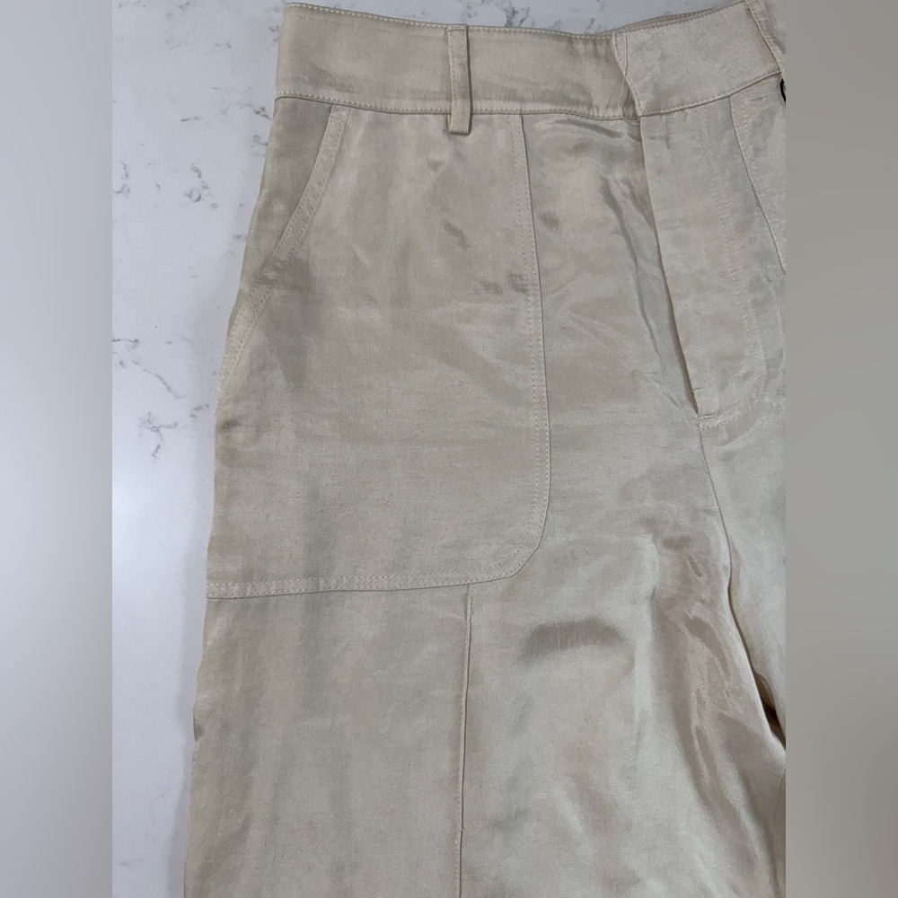 Zara 100% Lyocell Cream Wide-Leg Pants - Picture 3 of 13